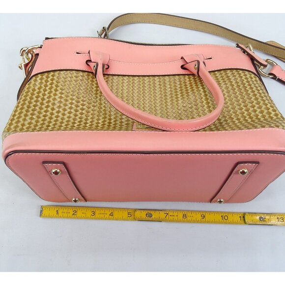 Dooney & Bourke Light Pink Beacon Woven & Smooth Leather Domed Satchel Crossbody - Picture 3 of 9